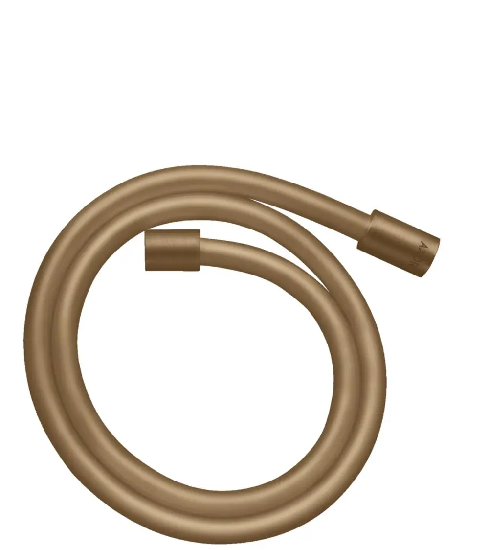 Brauseschlauch in Brushed Bronze, leicht gekrümmt, mit zylindrischen Muttern. Produkt von AXOR, geeignet für Badezimmerinstallationen.